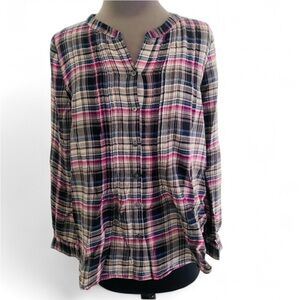 JOIE NAOS GRAY PLAID 100% COTTON LONG SLEEVE BUTTON DOWN SHIRT SIZE XS COMFY